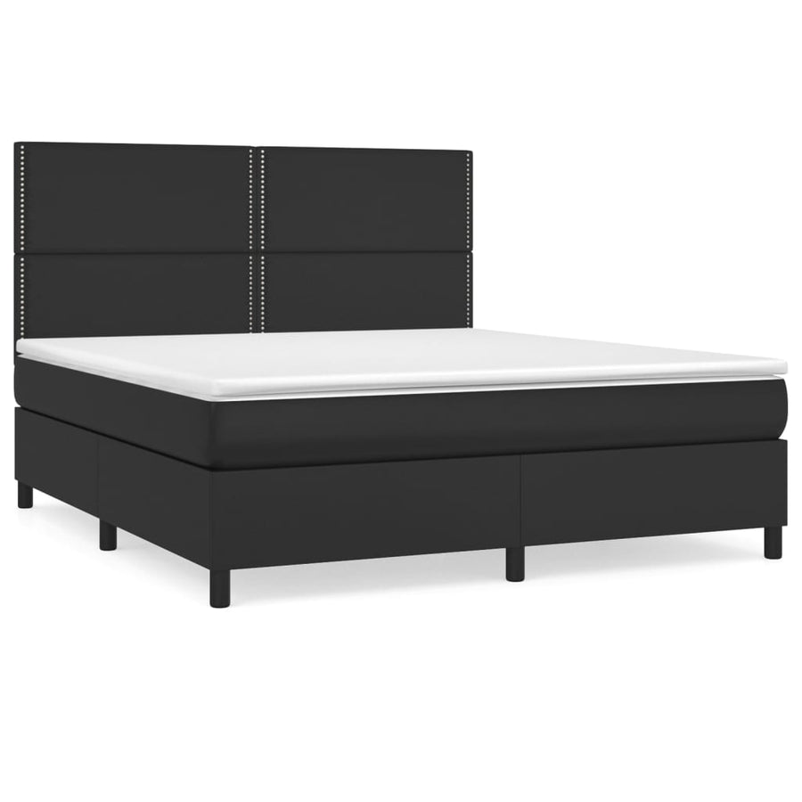 Boxspring Met Matras Kunstleer Zwart 180 x 200 cm Effen met spijkers