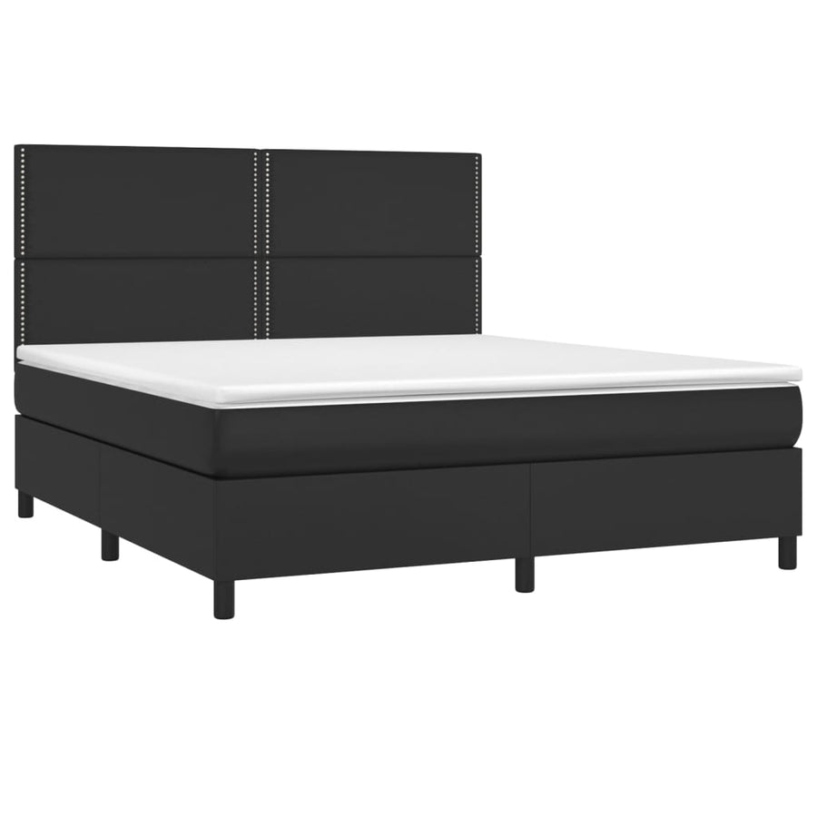 Boxspring Met Matras Kunstleer Zwart 180 x 200 cm Effen met spijkers