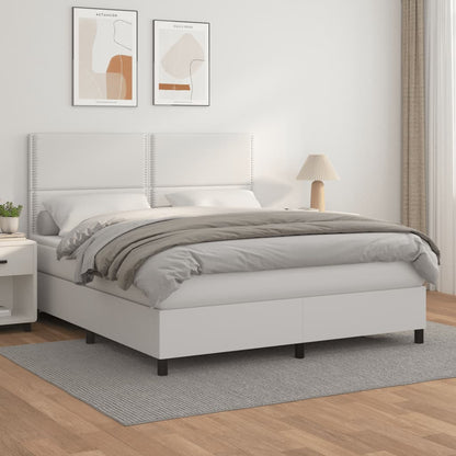 Boxspring Met Matras Kunstleer Wit 180 x 200 cm Effen met spijkers