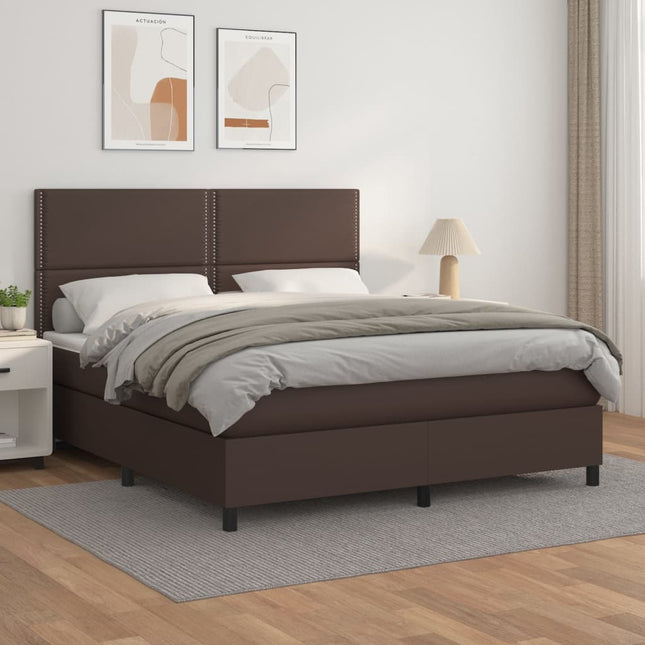 Boxspring met matras kunstleer bruin 180x200 cm 180 x 200 cm Effen met spijkers