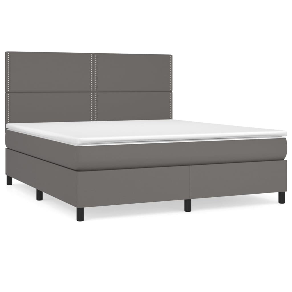 Boxspring Met Matras Kunstleer Grijs 180 x 200 cm Effen met spijkers