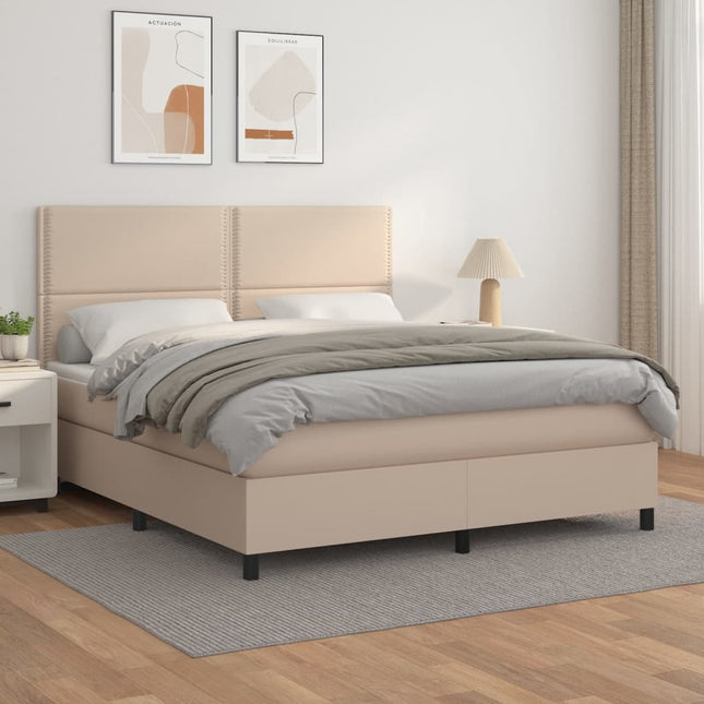 Boxspring met matras kunstleer cappuccinokleurig 180x200 cm 180 x 200 cm Effen met spijkers