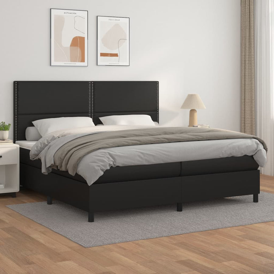 Boxspring Met Matras Kunstleer Zwart 200 x 200 cm Effen met spijkers