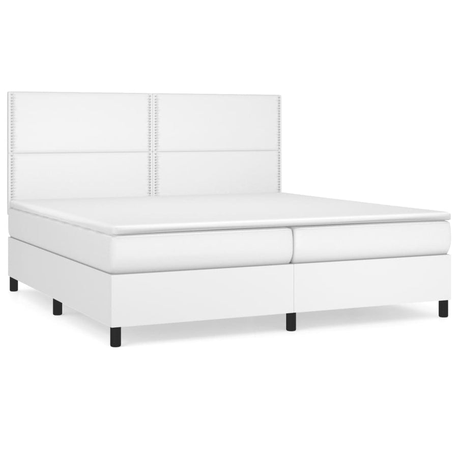 Boxspring Met Matras Kunstleer Wit 200 x 200 cm Effen met spijkers