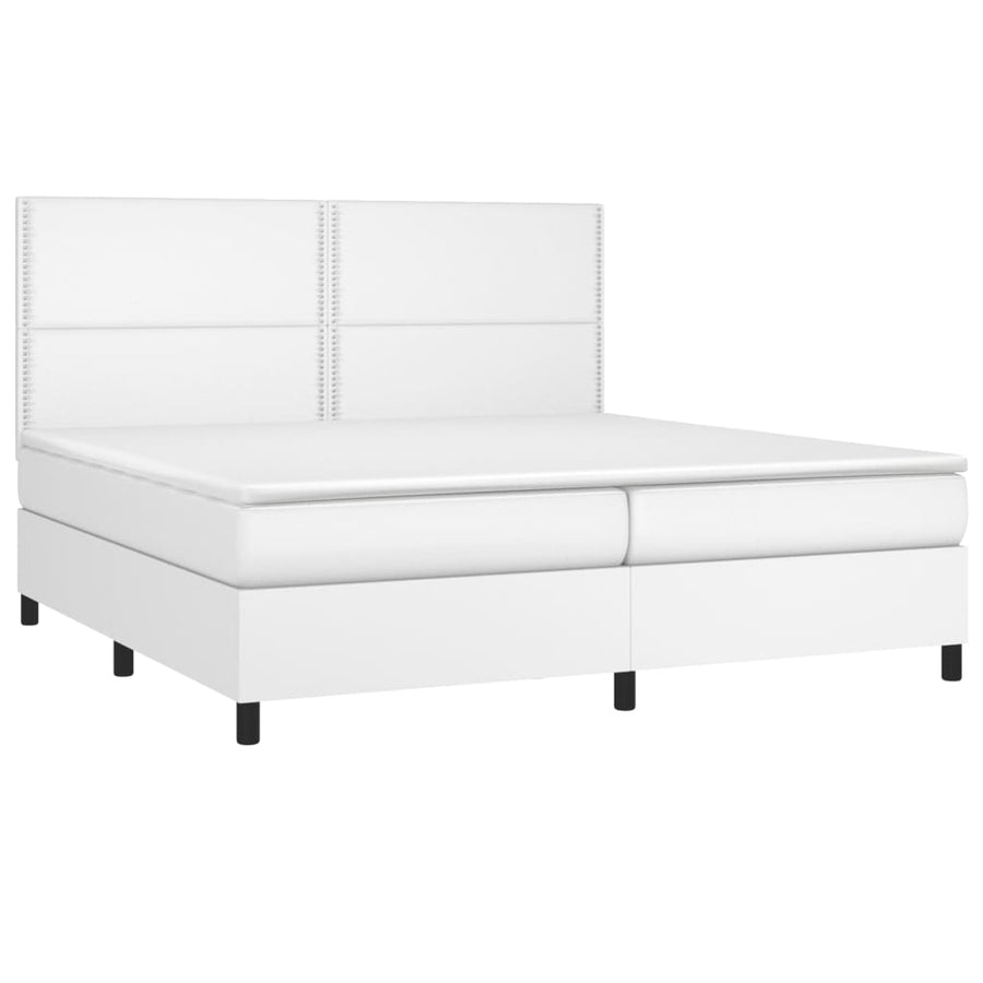 Boxspring Met Matras Kunstleer Wit 200 x 200 cm Effen met spijkers