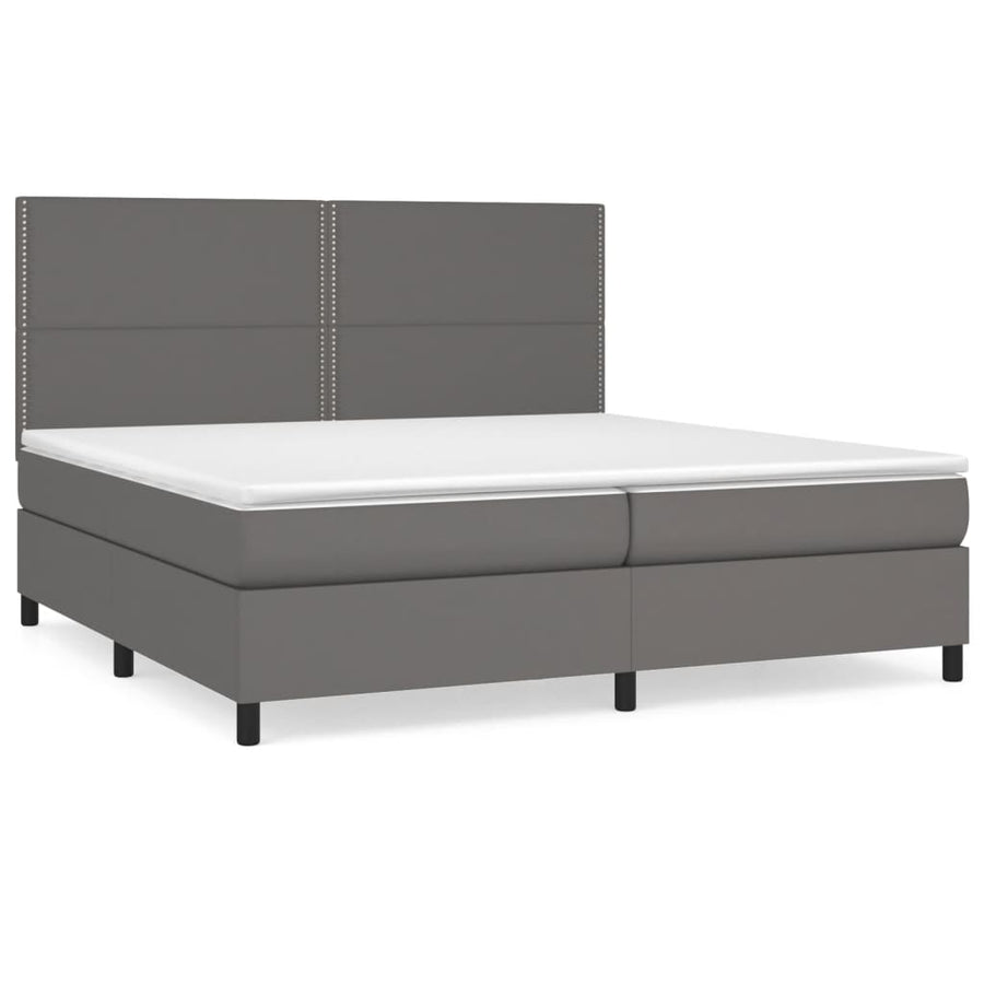 Boxspring Met Matras Kunstleer Grijs 200 x 200 cm Effen met spijkers
