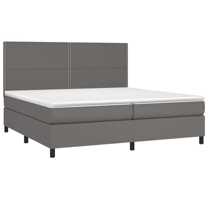 Boxspring Met Matras Kunstleer Grijs 200 x 200 cm Effen met spijkers