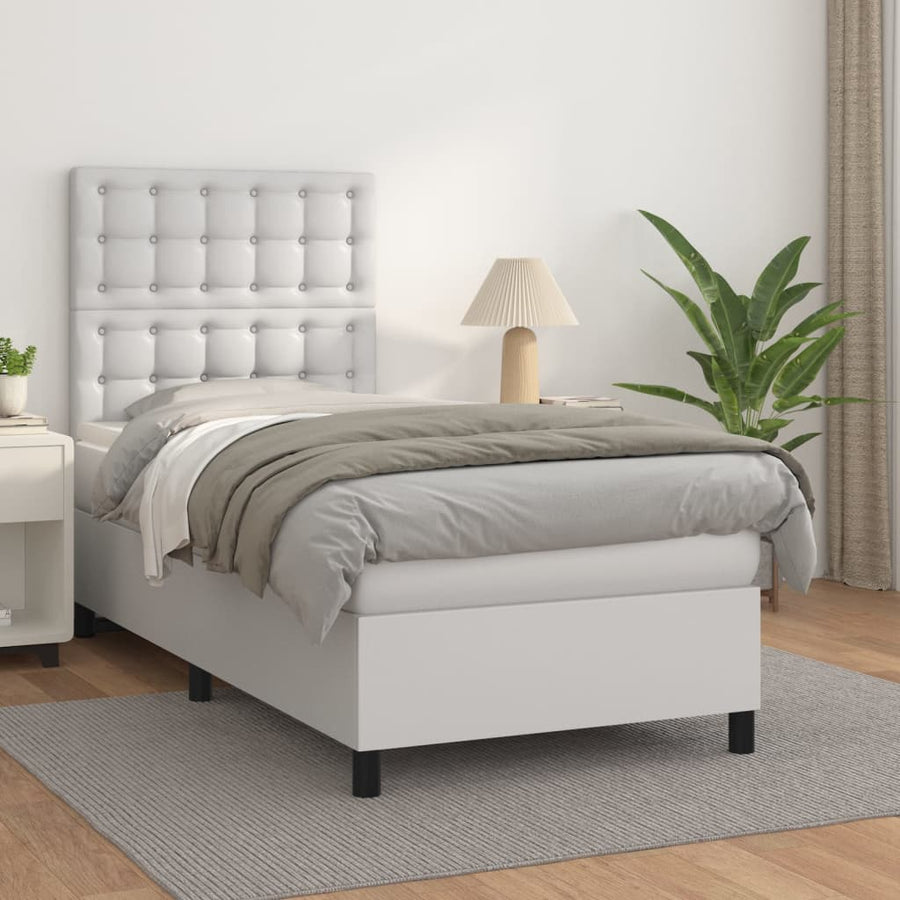 Boxspring Met Matras Kunstleer Wit 80 x 200 cm Knopen