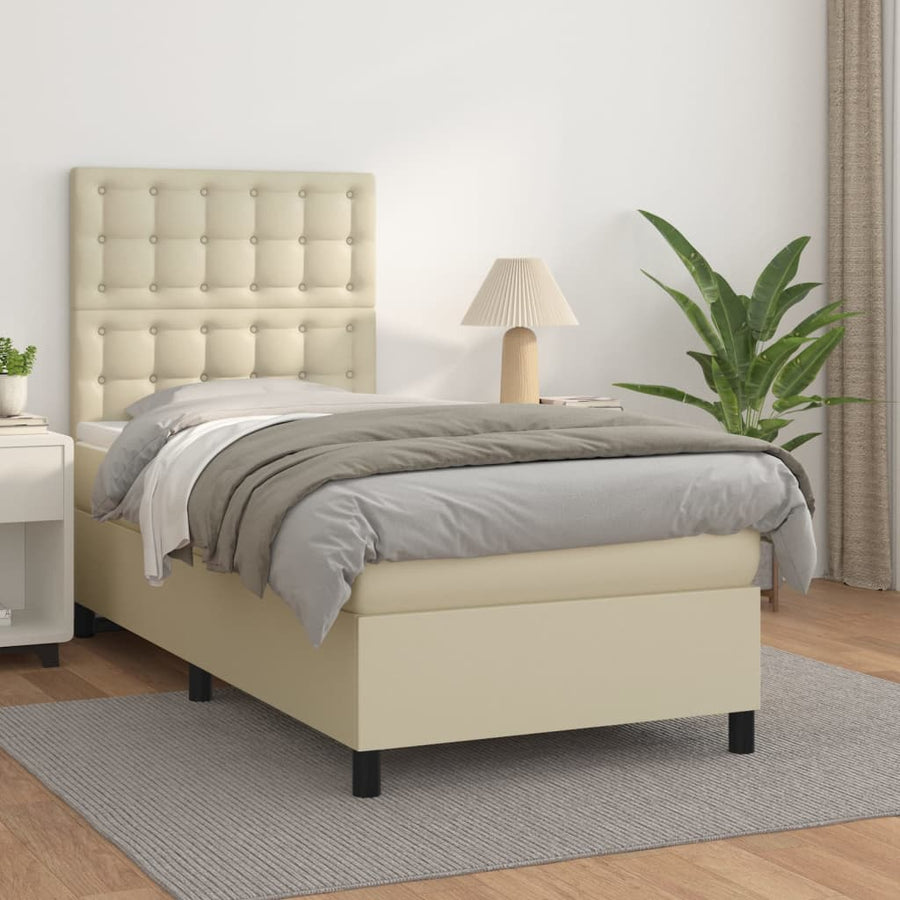 Boxspring Met Matras Kunstleer Kleurig Crème 80 x 200 cm