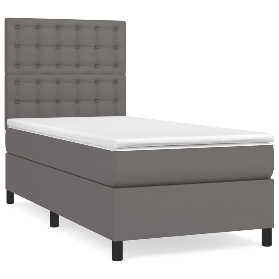 Boxspring Met Matras Kunstleer Grijs 80 x 200 cm Knopen