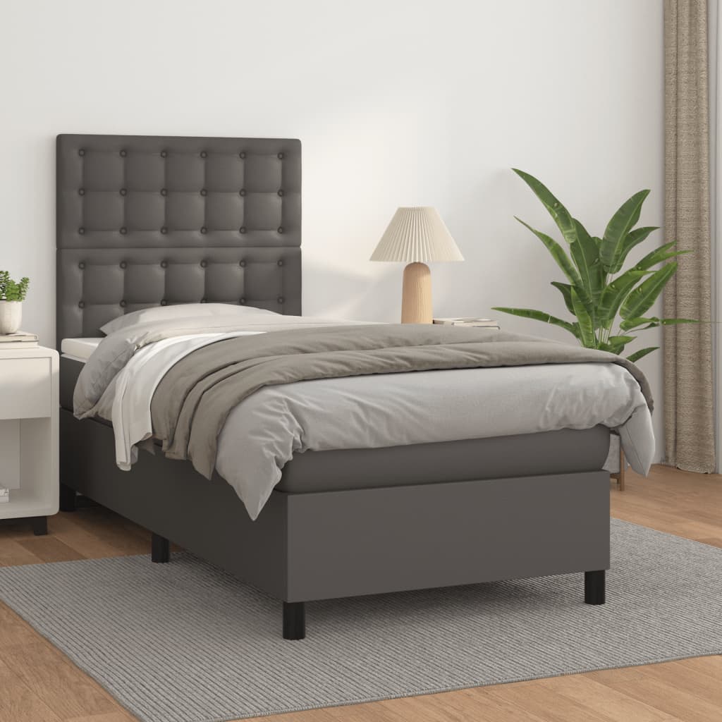Boxspring Met Matras Kunstleer Grijs 80 x 200 cm Knopen
