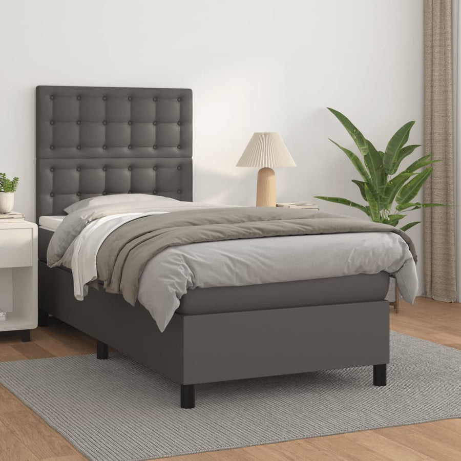 Boxspring Met Matras Kunstleer Grijs 80 x 200 cm Knopen