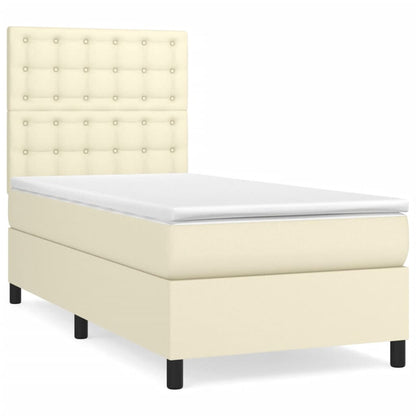 Boxspring Met Matras Kunstleer Crèmekleurig 90X190 Cm 90 x 190 cm