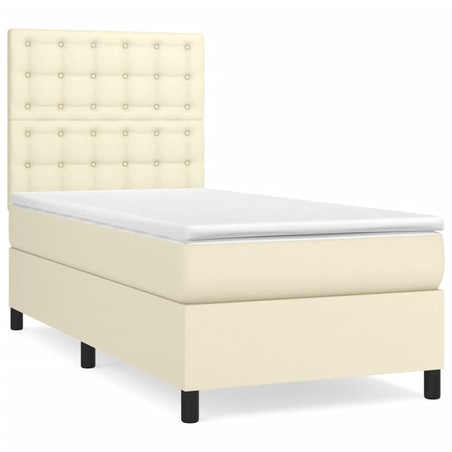 Boxspring Met Matras Kunstleer Crèmekleurig 90X190 Cm 90 x 190 cm