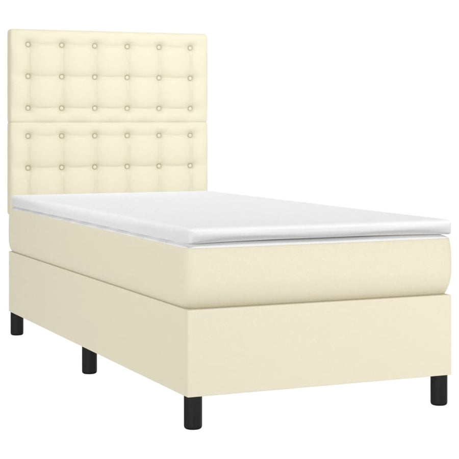 Boxspring Met Matras Kunstleer Crèmekleurig 90X190 Cm 90 x 190 cm