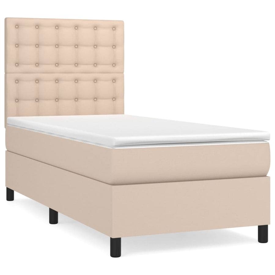 Boxspring Met Matras Kunstleer Cappuccinokleurig 90X190 Cm 90 x 190 cm Knopen