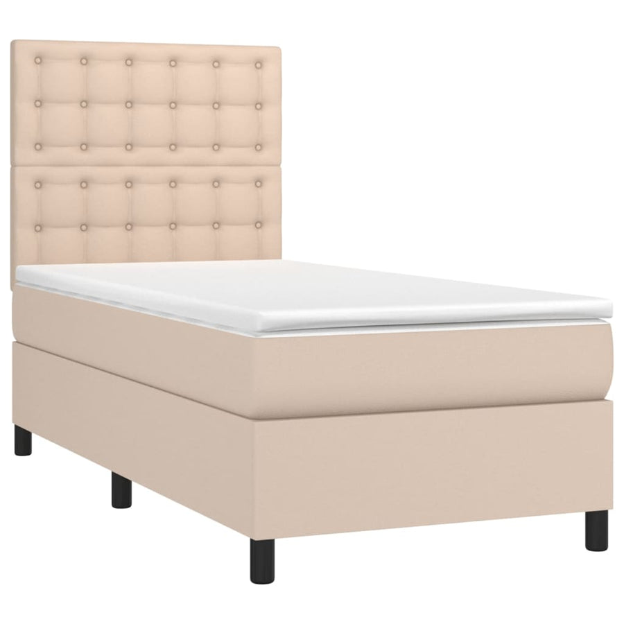 Boxspring Met Matras Kunstleer Cappuccinokleurig 90X190 Cm 90 x 190 cm Knopen