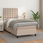 Boxspring Met Matras Kunstleer Cappuccinokleurig 90X190 Cm 90 x 190 cm Knopen