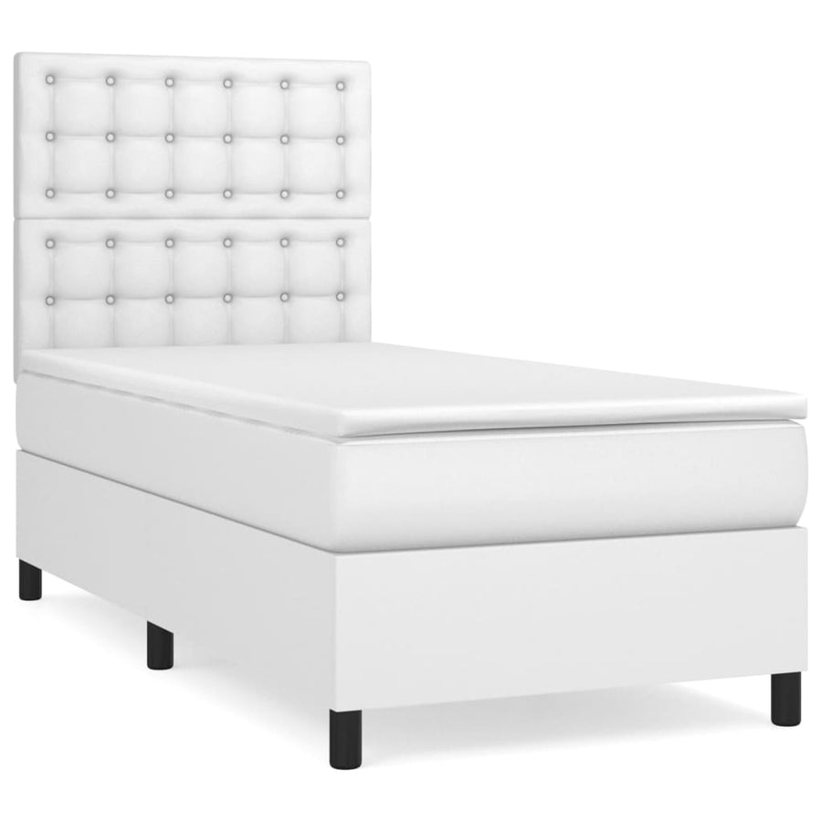 Boxspring Met Matras Kunstleer Wit 90 x 200 cm Knopen