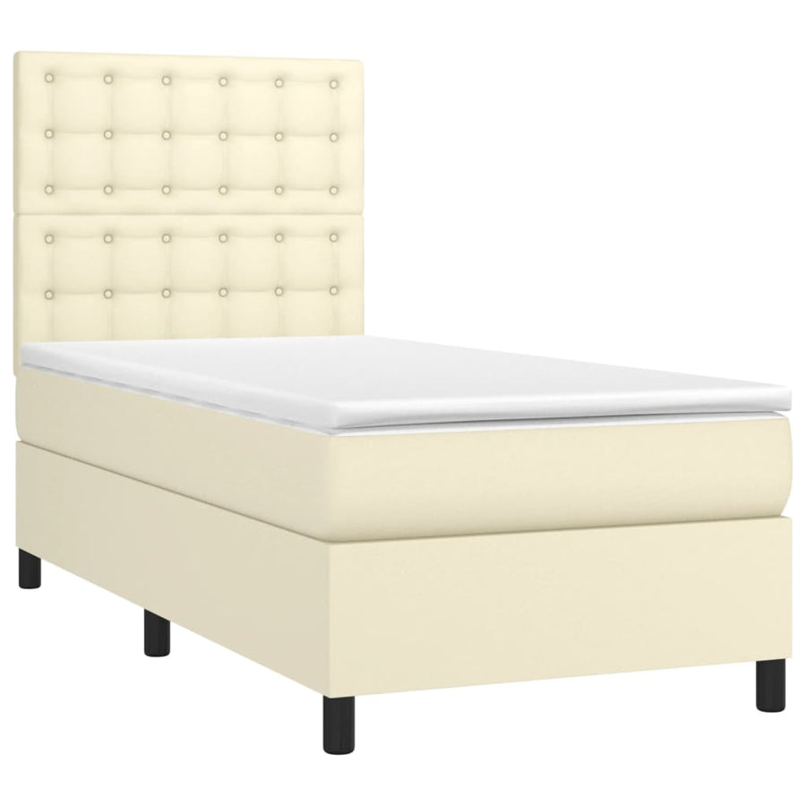 Boxspring Met Matras Kunstleer Crèmekleurig 90X200 Cm 90 x 200 cm Knopen