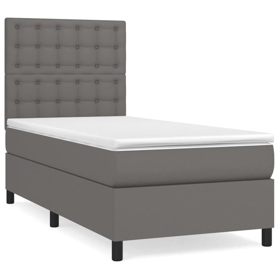 Boxspring Met Matras Kunstleer Grijs 90 x 200 cm Knopen