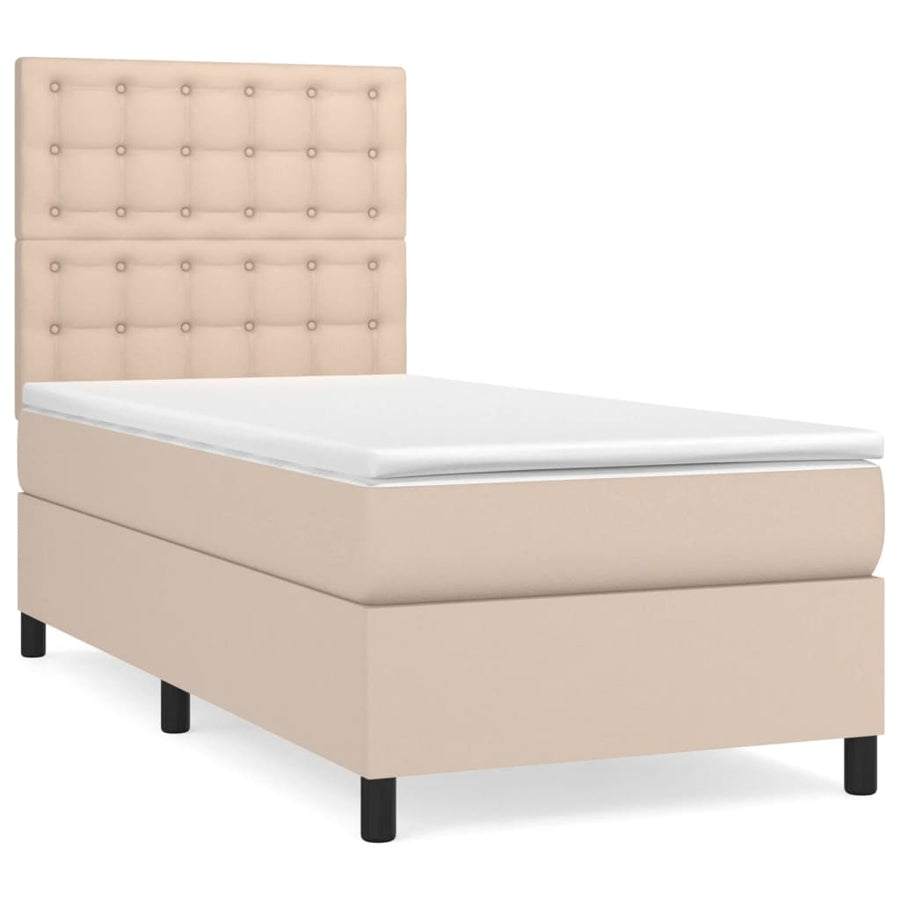 Boxspring Met Matras Kunstleer Cappuccinokleurig 90X200 Cm 90 x 200 cm Knopen