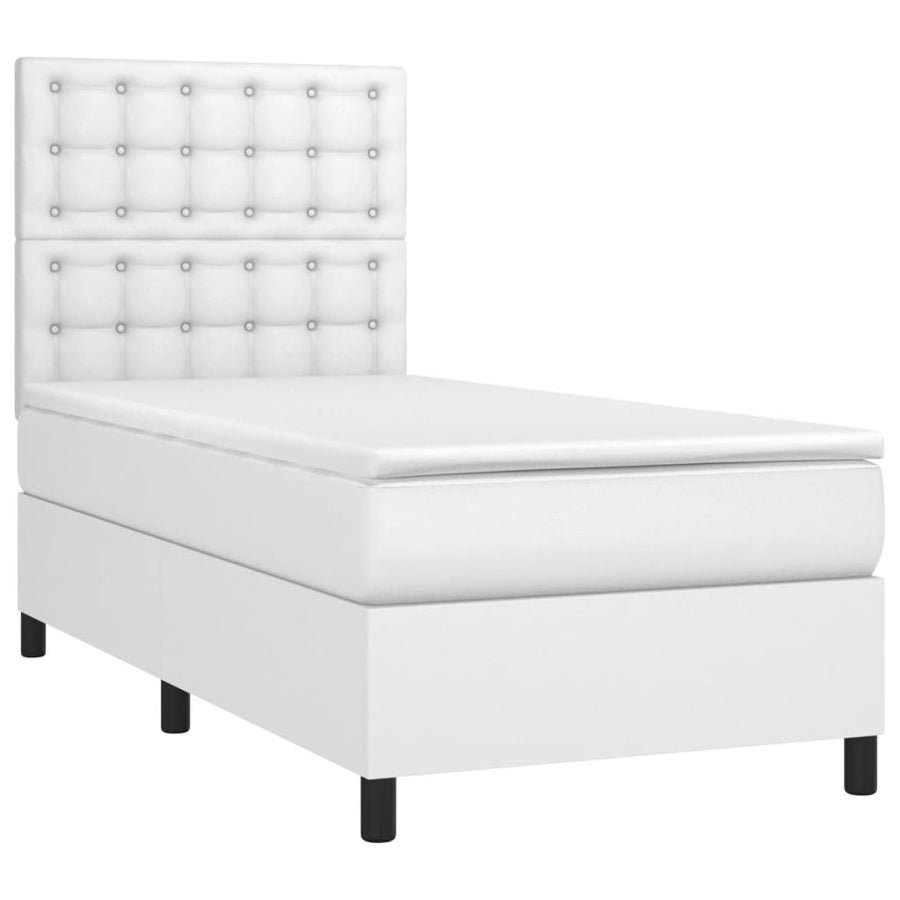 Boxspring Met Matras Kunstleer 100 x 200 cm Wit Knopen