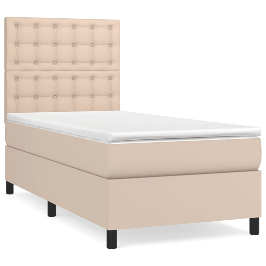 Boxspring met matras kunstleer cappuccinokleurig 100x200 cm 100 x 200 cm Cappuccino
