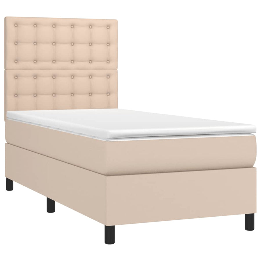 Boxspring met matras kunstleer cappuccinokleurig 100x200 cm 100 x 200 cm Cappuccino