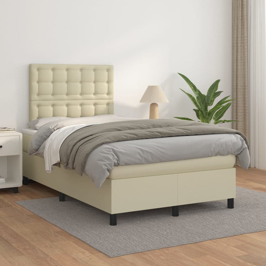 Boxspring Met Matras Kunstleer Kleurig Crème 120 x 200 cm