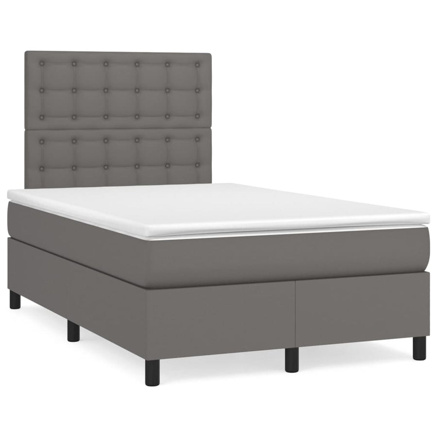 Boxspring Met Matras Kunstleer Grijs 120X200 Cm 120 x 200 cm Knopen