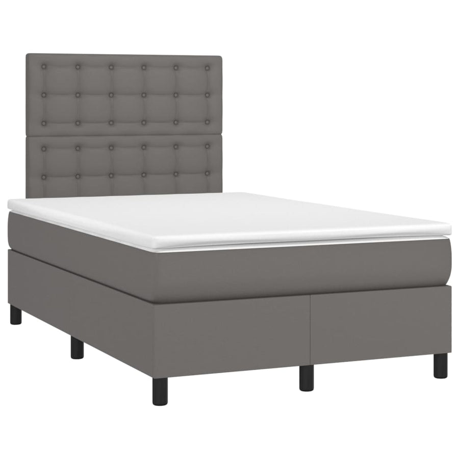 Boxspring Met Matras Kunstleer Grijs 120X200 Cm 120 x 200 cm Knopen