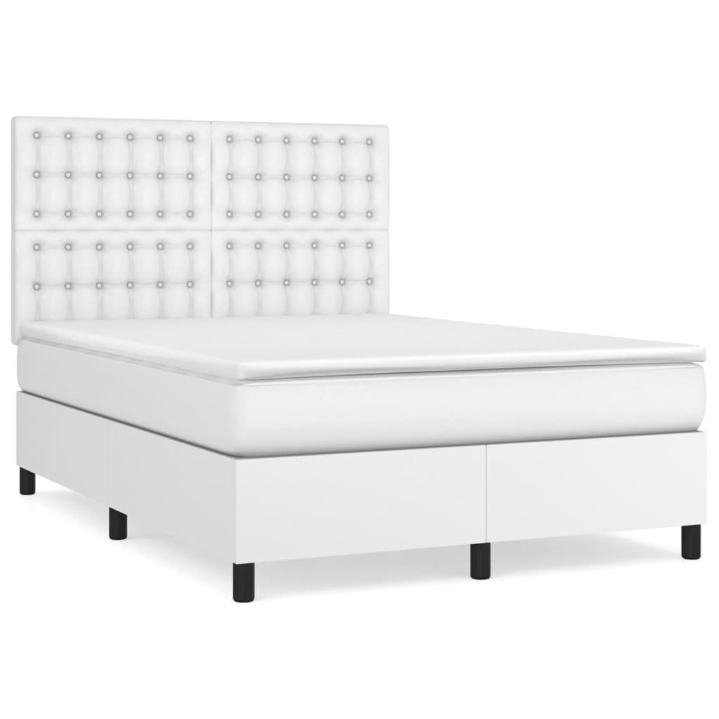 Boxspring Met Matras Kunstleer Wit 140 x 190 cm Knopen