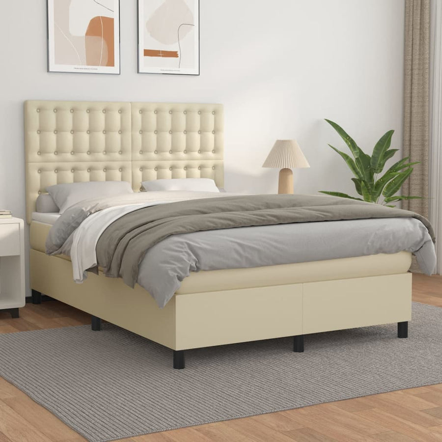 Boxspring met matras kunstleer crèmekleurig 140x190 cm