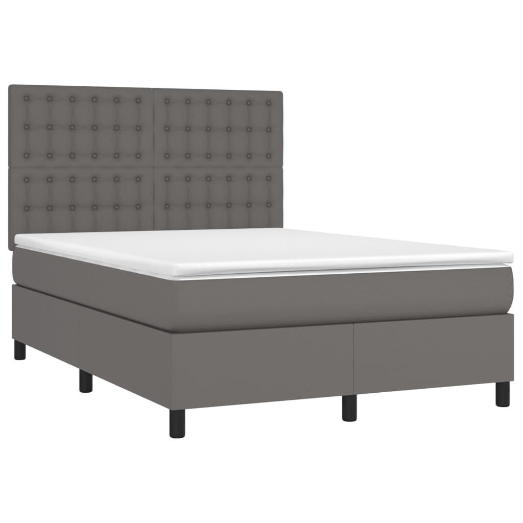 Boxspring Met Matras Kunstleer Grijs 140 x 190 cm Knopen