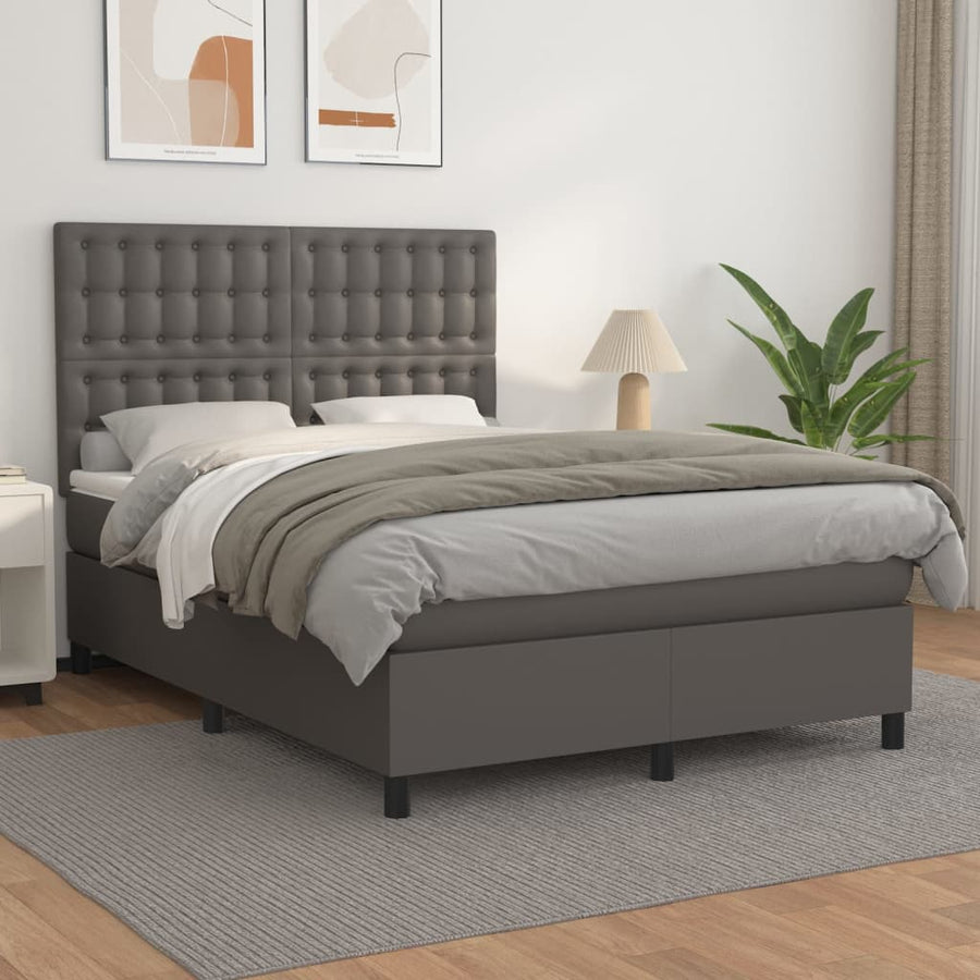 Boxspring Met Matras Kunstleer Grijs 140 x 190 cm Knopen