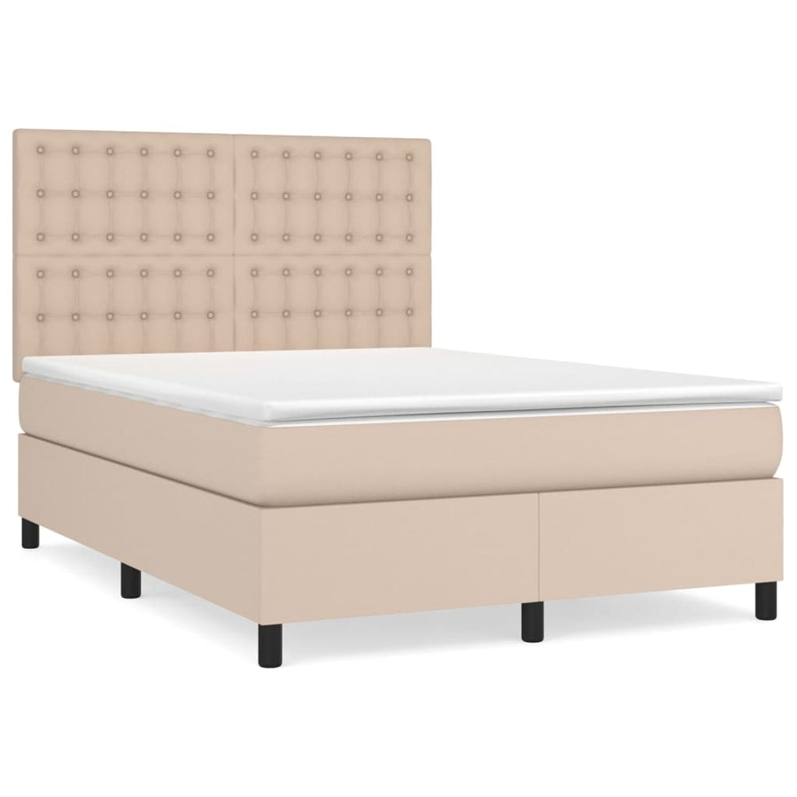 Boxspring Met Matras Kunstleer Kleurig Cappuccino 140 x 190 cm Knopen