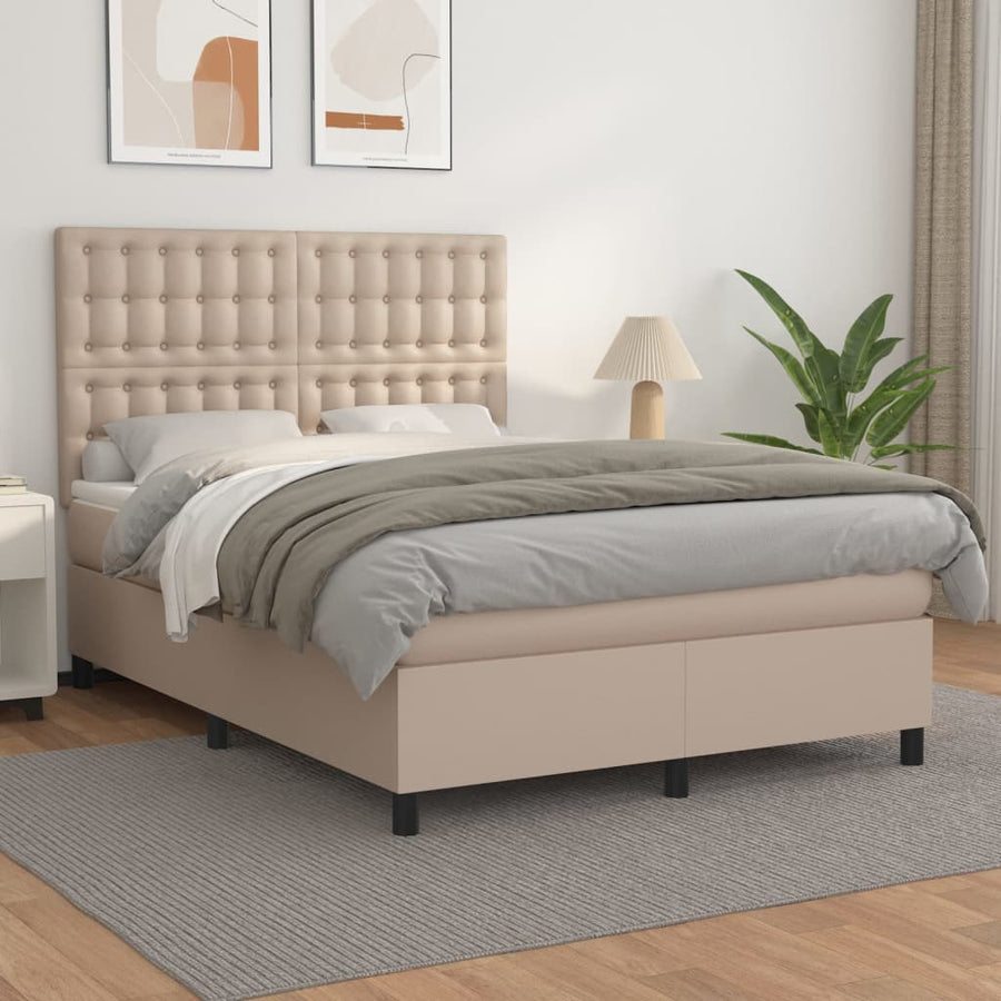 Boxspring Met Matras Kunstleer Kleurig Cappuccino 140 x 190 cm Knopen