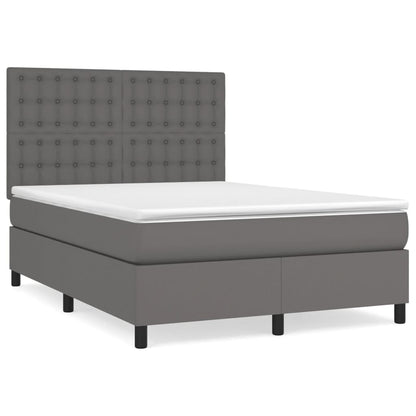 Boxspring Met Matras Kunstleer Grijs 140 x 200 cm Knopen