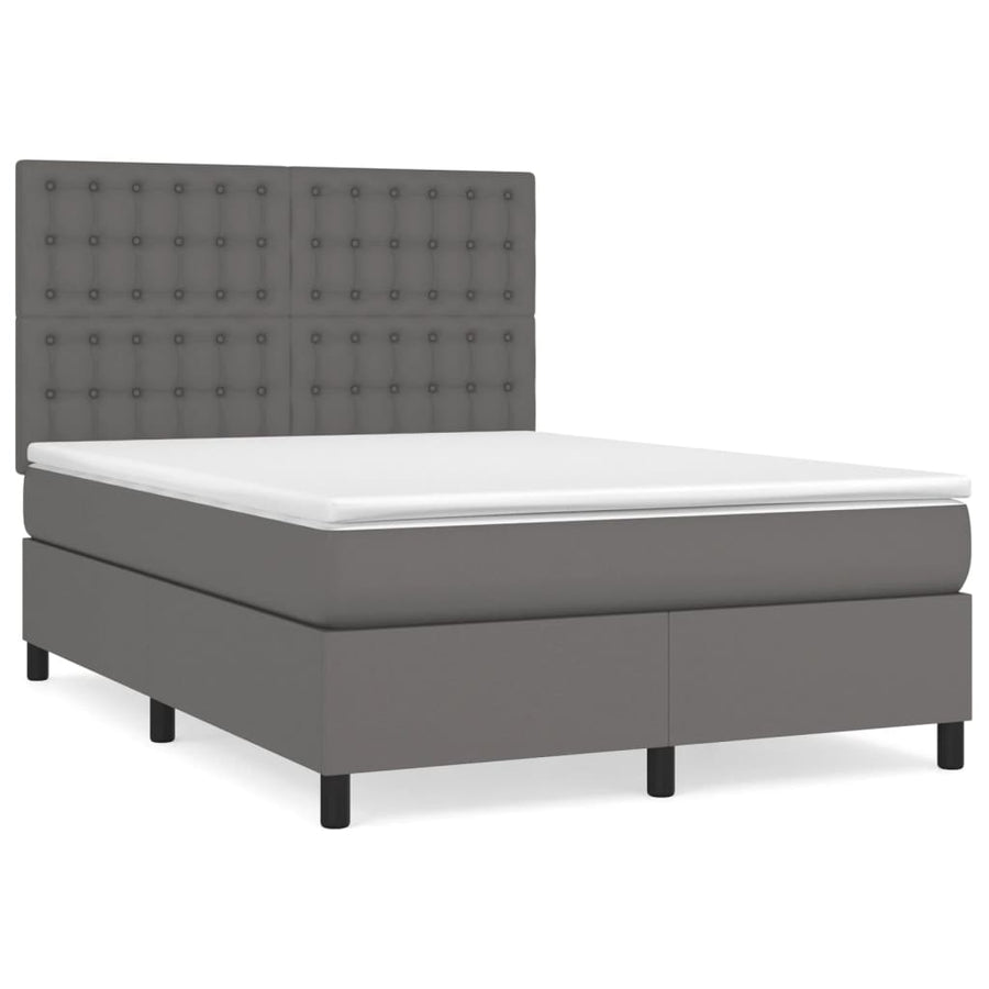 Boxspring Met Matras Kunstleer Grijs 140 x 200 cm Knopen