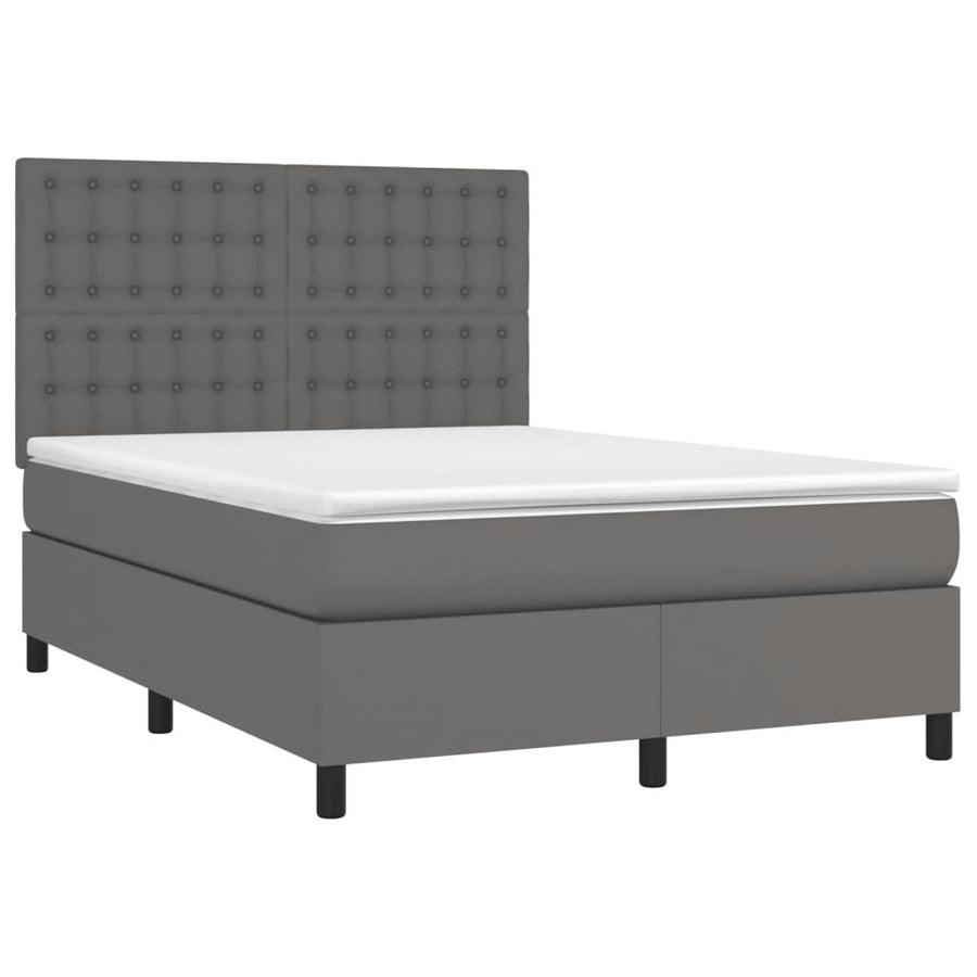 Boxspring Met Matras Kunstleer Grijs 140 x 200 cm Knopen