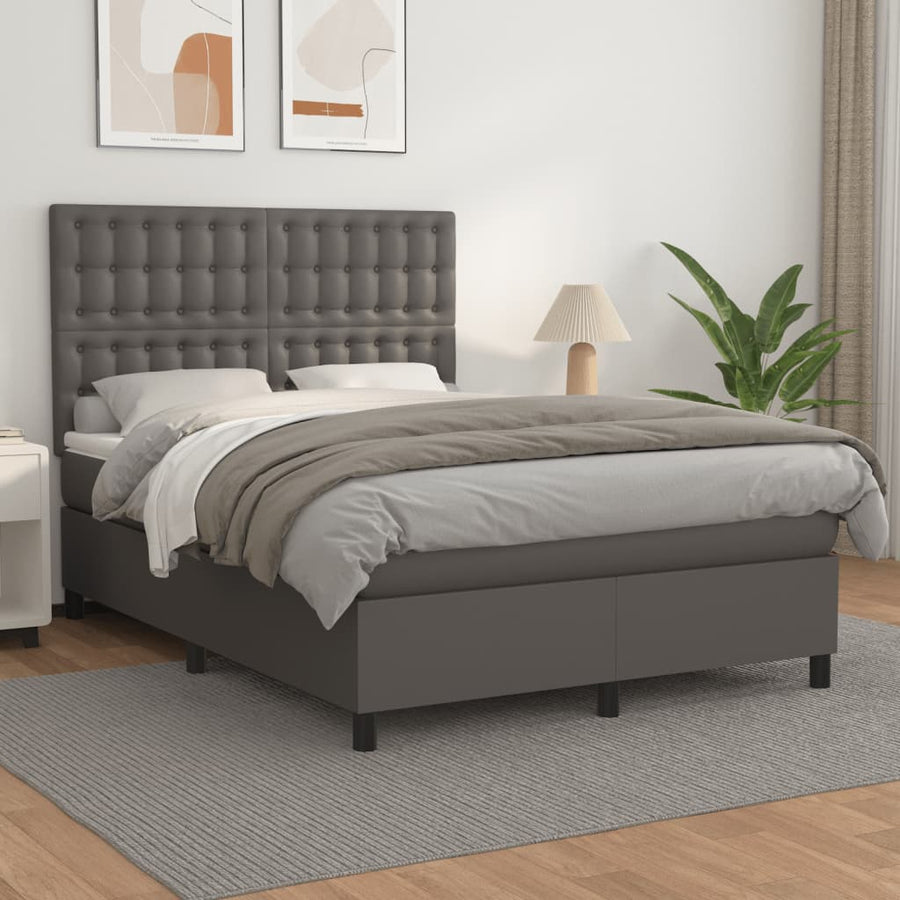 Boxspring Met Matras Kunstleer Grijs 140 x 200 cm Knopen