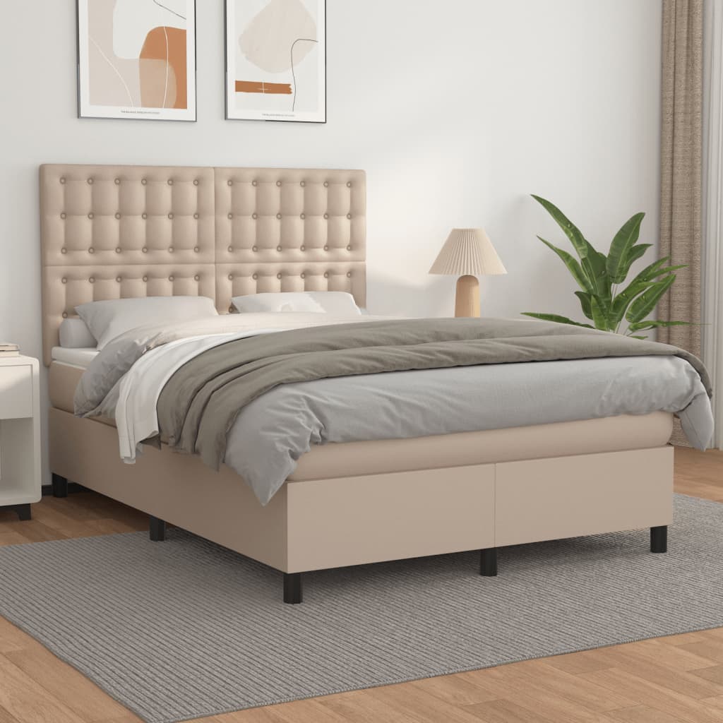 Boxspring Met Matras Kunstleer Kleurig Cappuccino 140 x 200 cm Knopen