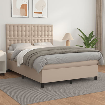 Boxspring Met Matras Kunstleer Kleurig Cappuccino 140 x 200 cm Knopen