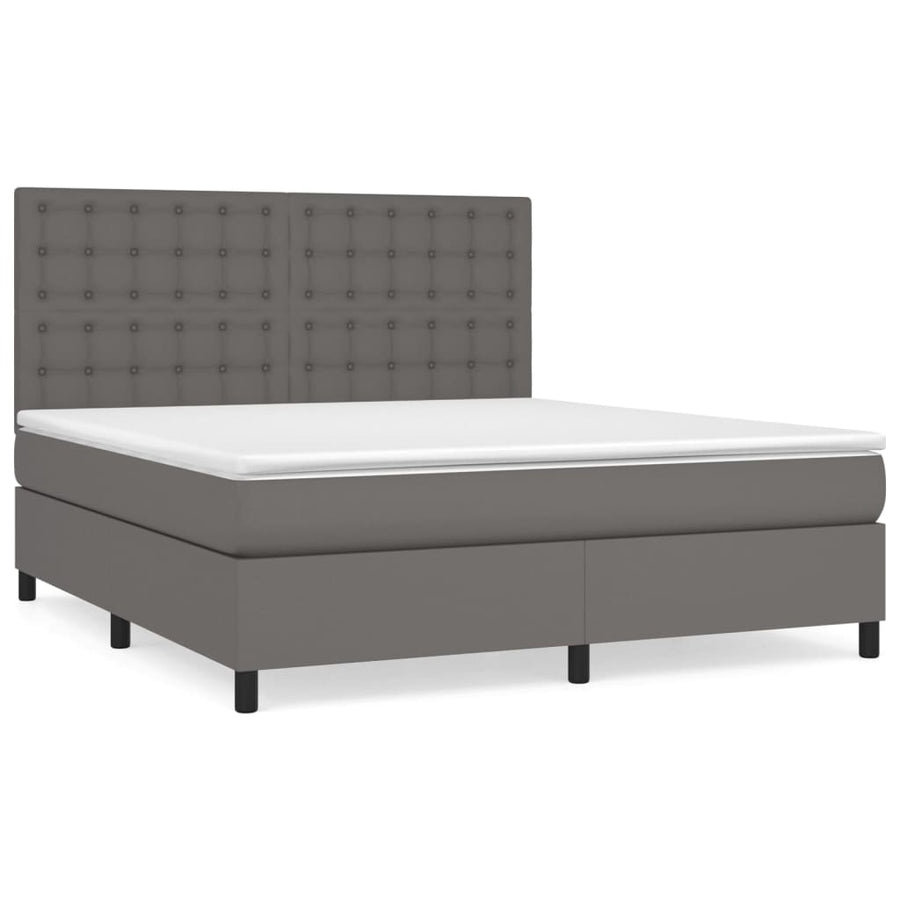 Boxspring Met Matras Kunstleer Grijs 160 x 200 cm Knopen