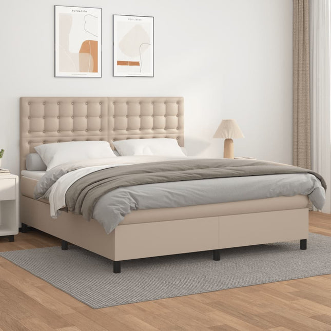 Boxspring Met Matras Kunstleer Kleurig Cappuccino 160 x 200 cm Knopen