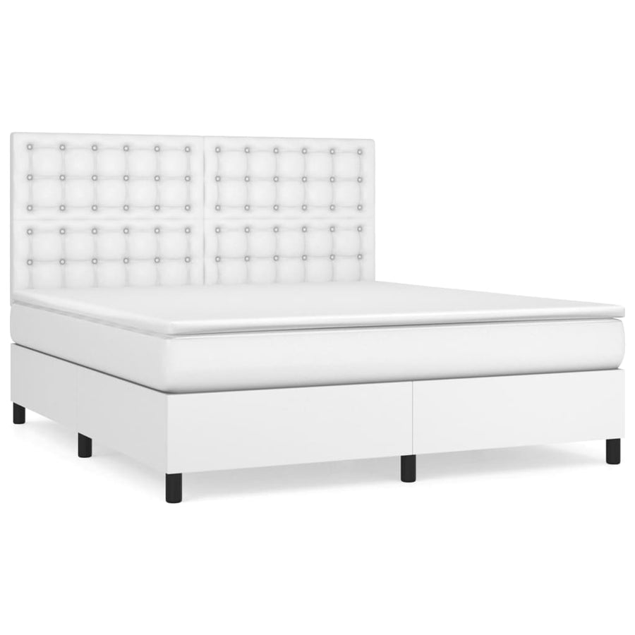 Boxspring Met Matras Kunstleer Wit 180 x 200 cm Knopen