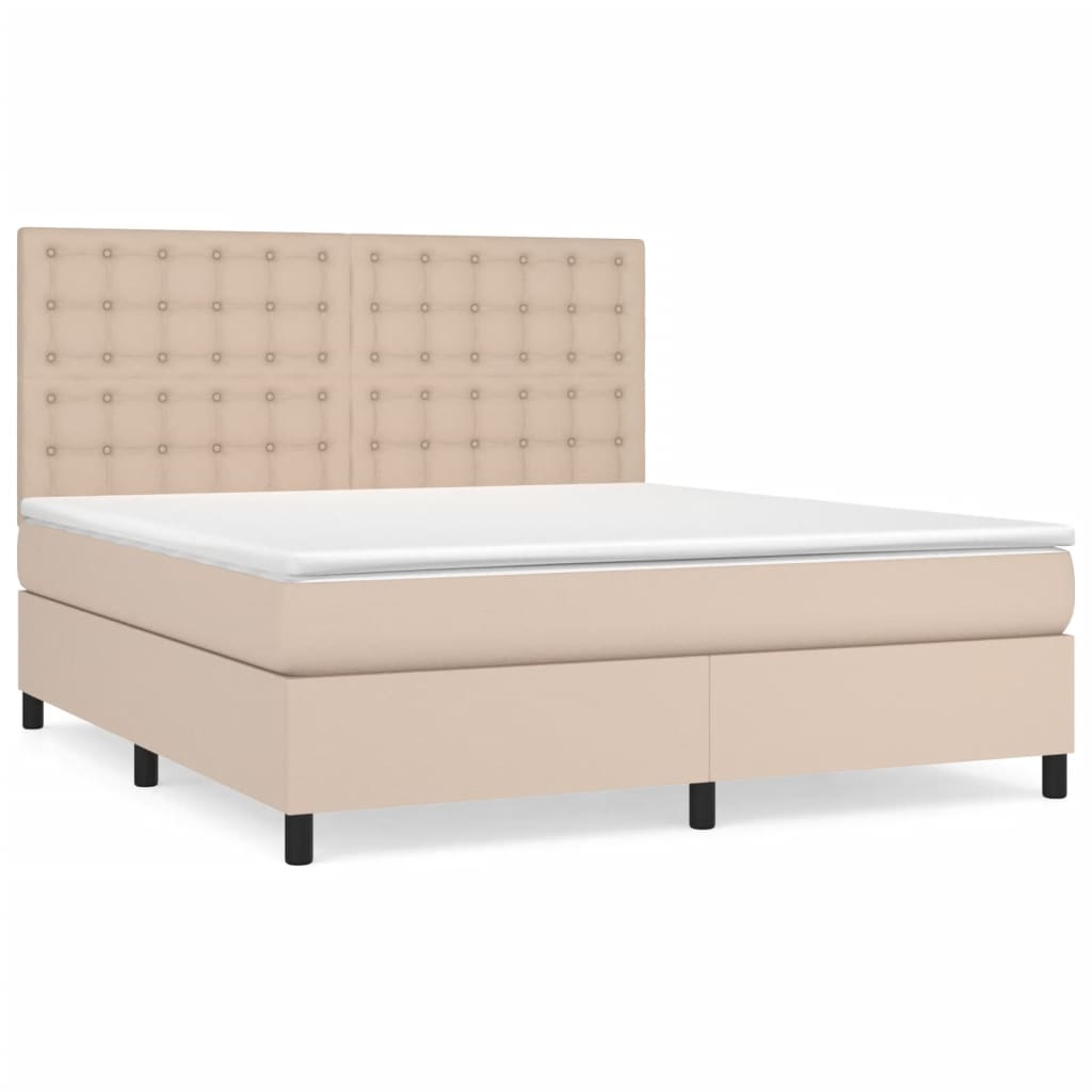 Boxspring met matras kunstleer cappuccinokleurig 180x200 cm