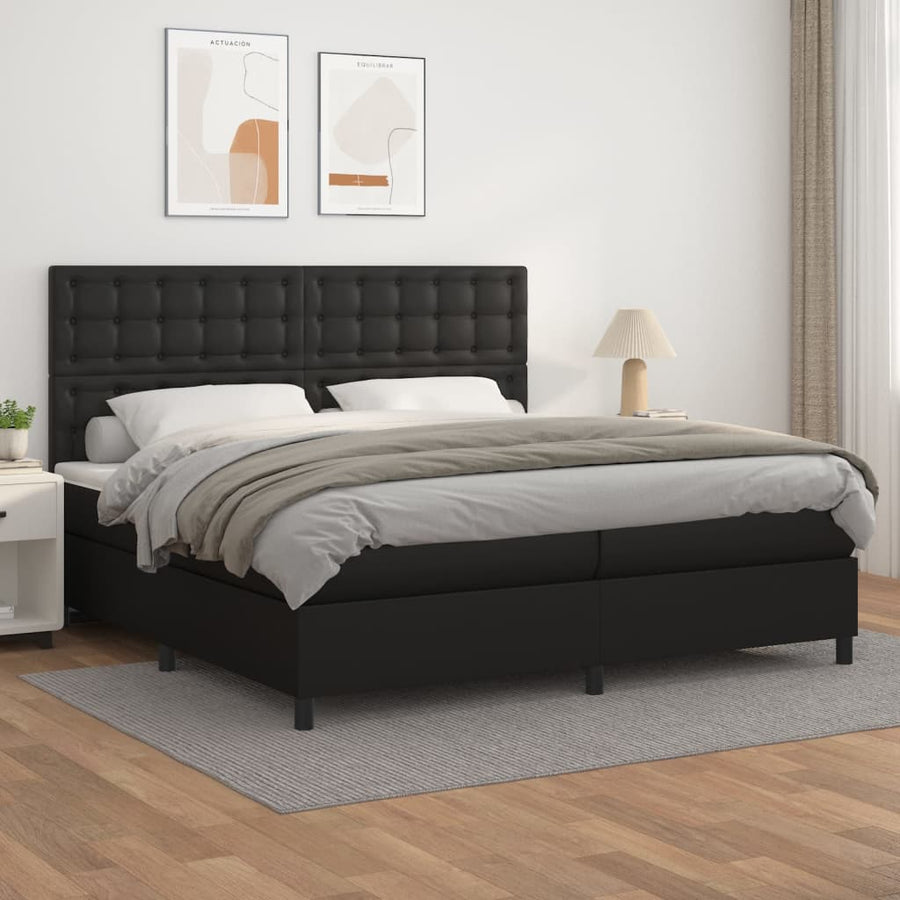 Boxspring Met Matras Kunstleer Zwart 200 x 200 cm Knopen