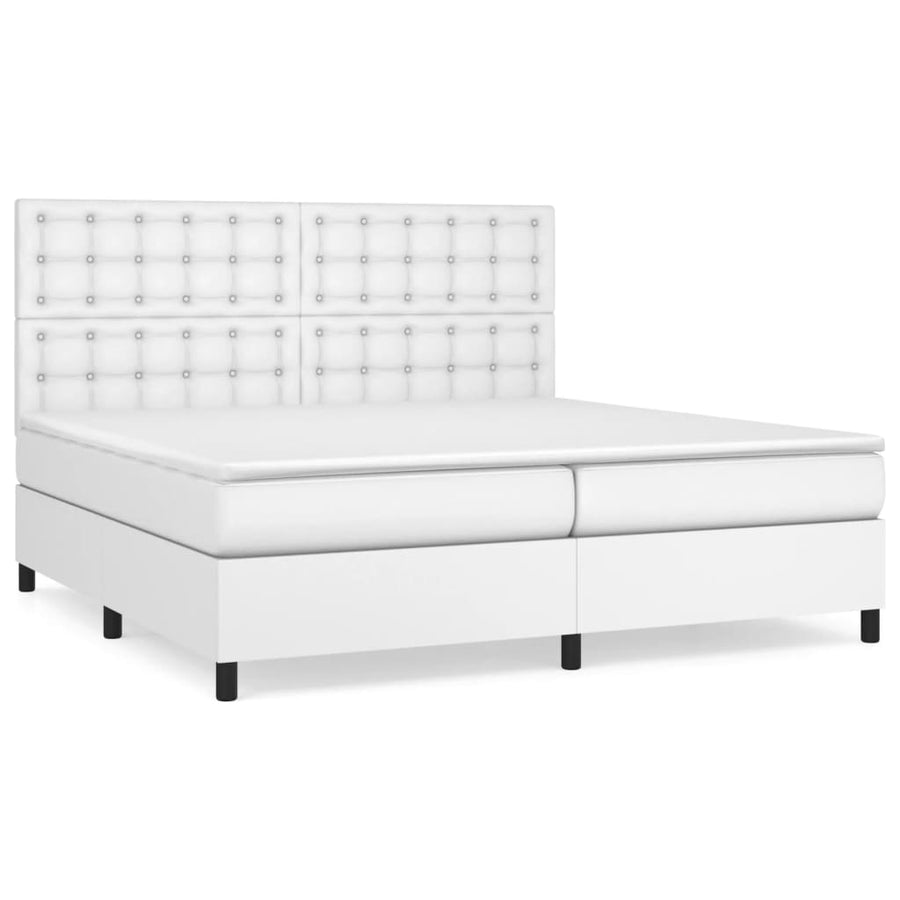 Boxspring Met Matras Kunstleer Wit 200 x 200 cm Knopen